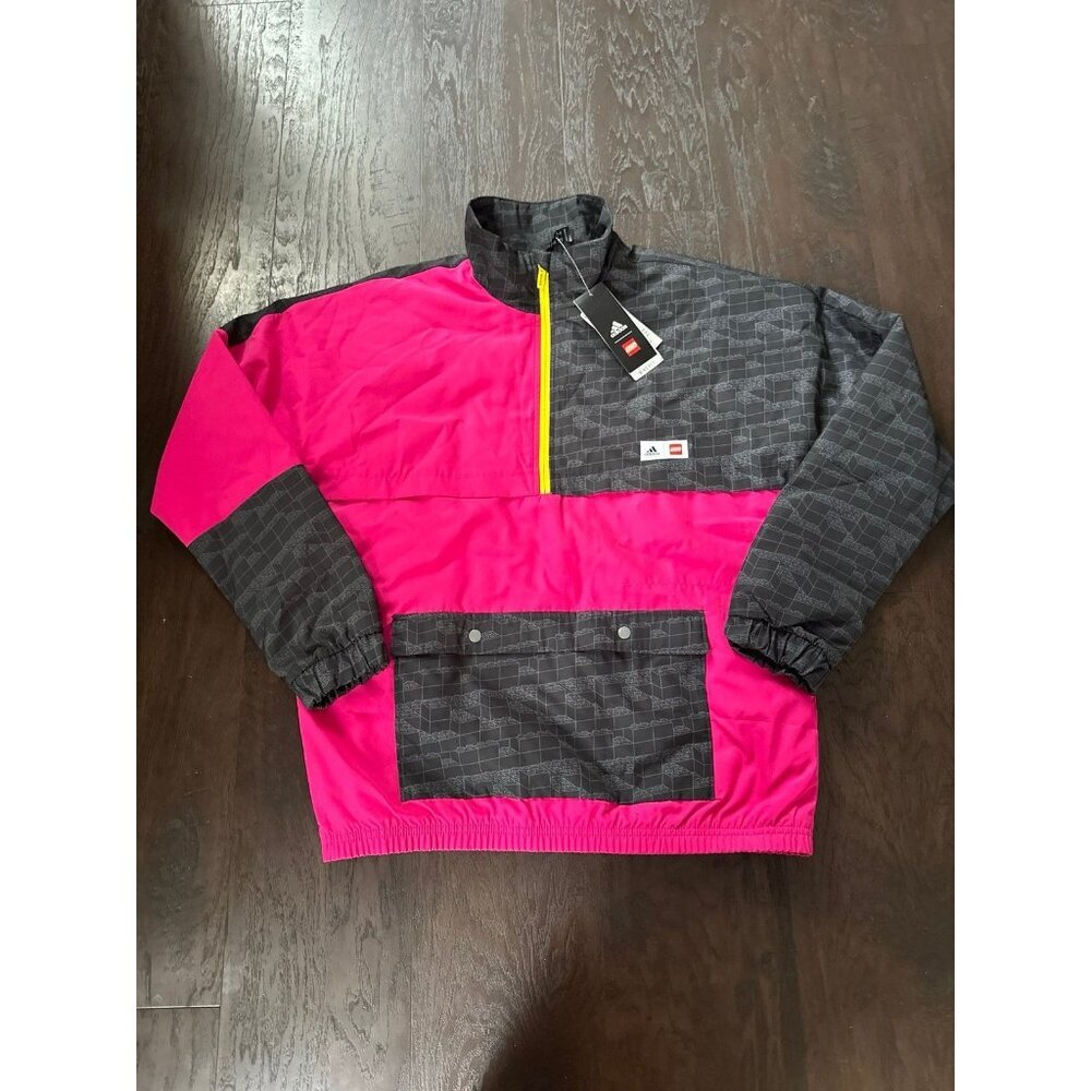 Adidas x LEGO® Classic Bricks Kids’ Half-Zip Warm Jacket – Size L, Neon Pink B36